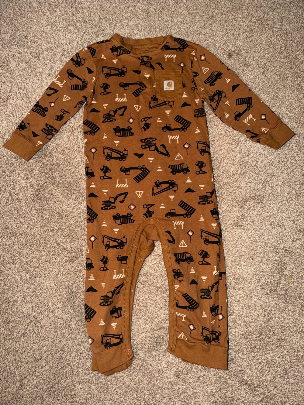 Carhartt Brown Construction-Print Toddler One-Piece